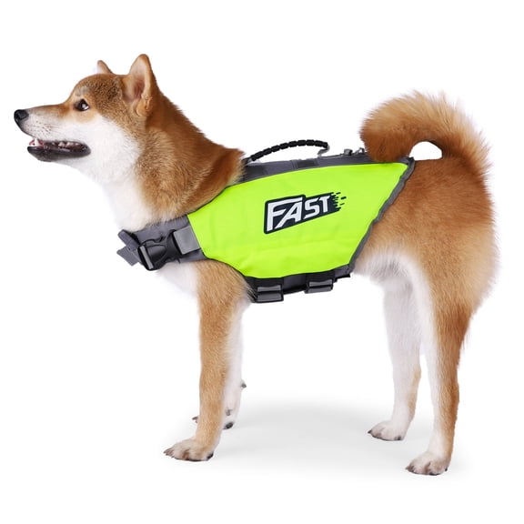 Amztom Dog Life Jacket, Quick Release Buckles & Rescue Handle, Adjustable Breathable Dog Life Vest for Swimming (Green,S)