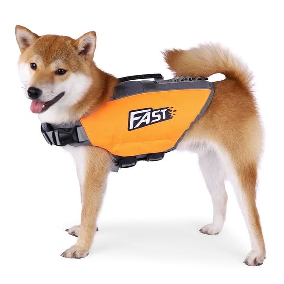 Amztom Dog Life Jacket, Quick Release Buckles & Rescue Handle, Adjustable Breathable Dog Life Vest for Swimming (Orange,M)
