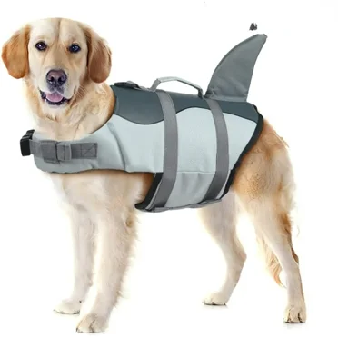 Dog Life Jacket Shark Design - Pet Life Vest with Rescue Handle for Small/Medium/Large Dogs - Safety Swimsuit Preserver for Swimming, Pool, Beach & Boating - Buoyancy Aid for Canine Water Activities