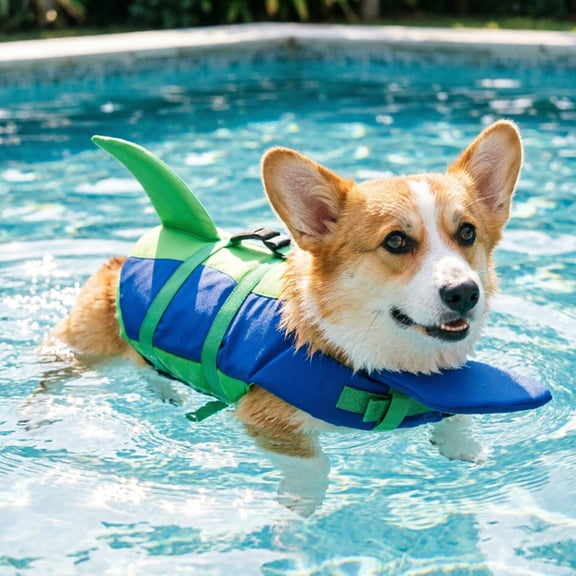 Dog Life Jacket with Shark Fin Design Adjustable Buoyant Pet Swimming Vest with Rescue Handle Floatation Vest for Small Medium Dogs Pool Beach and Boating
