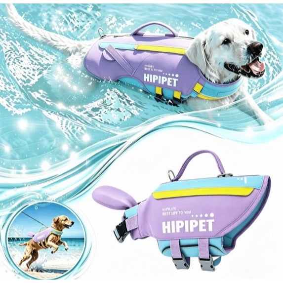 Dog Life Jacket, Simple Purple Dog Life Vest for Small Medium Dogs, Adjustable Pet Swimming Vest with Buoyancy Support, Puppy Floatation Jacket for Beach, Pool, Boating & Summer Water Activities