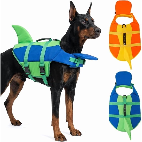 Dog Life Jacket with Chin Float for Small Medium Large Dogs, Adjustable Swim Vest with Rescue Handle, High Buoyancy, Blue, X-Small