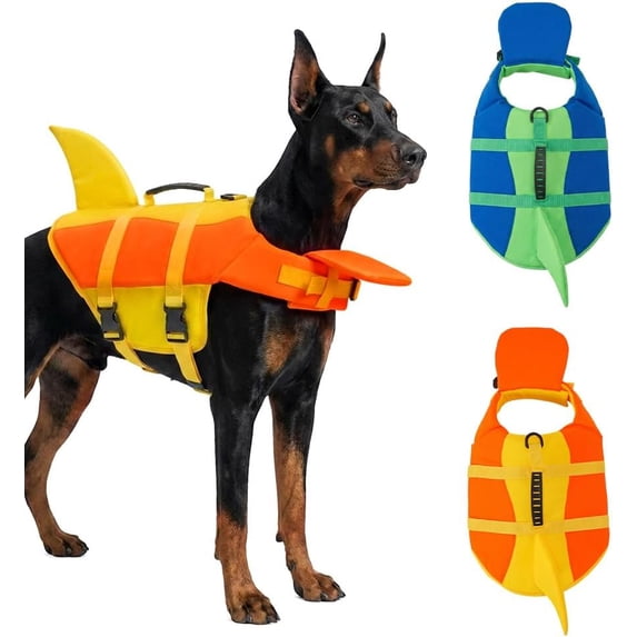 Dog Life Jacket with Chin Float for Small Medium Large Dogs, Adjustable Swim Vest with Rescue Handle, High Buoyancy, Yellow, Large