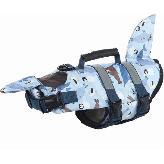Dog Life Jacket with Shark Tail and Handle, Reflective, Fits 13-77 LB Dogs