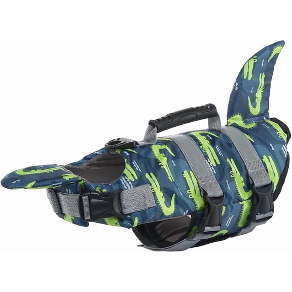 Dog Life Jacket with Shark Tail and Handle, Reflective, Fits 13-77 LB Dogs