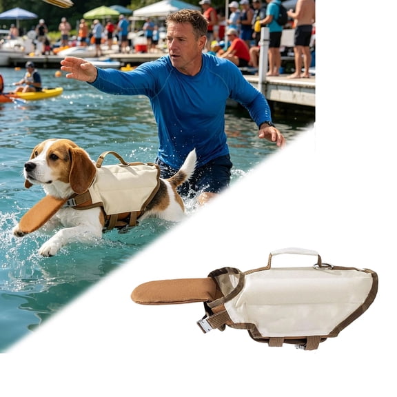 Dog Life Vest, Adjustable 50N Buoyancy Quick-Dry Pet Lifesaver Jacket with Handle for Boating & Swimming
