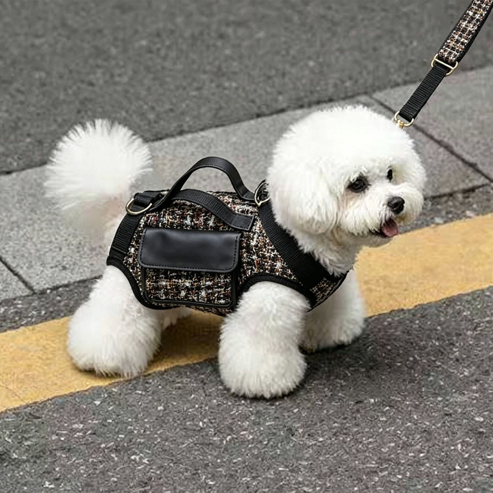 Dog Lift Harness Backpack for Small Dogs Cats, Adjustable Straps Dog Sling Carrier Full Body with Small Side Bag for Hiking, Travel, Outdoor,Black