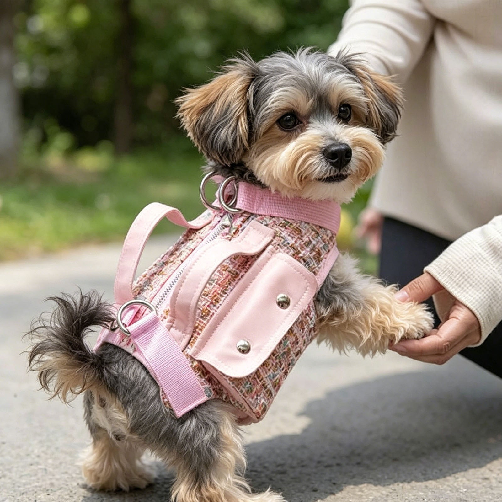 Dog Lift Harness Backpack for Small Dogs Cats, Adjustable Straps Dog Sling Carrier Full Body with Small Side Bag for Hiking, Travel, Outdoor,Pink