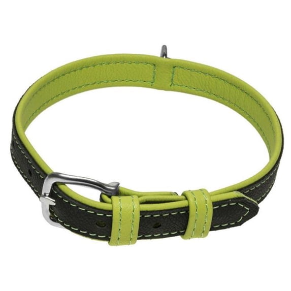 Dog Line L1012-LIME-MD Soft Leather Dual Color Dog Collar, Lime Green - Medium