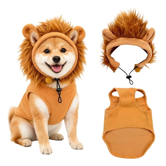 Dog Lion Costume with Mane Hood, 2 Piece Fleece Lion Outfit for Dogs, Adjustable Chin Strap Pet Halloween Costume, Funny Dog Sweater for Cosplay Parties, Dress Up and Small Medium Large Breeds (S)