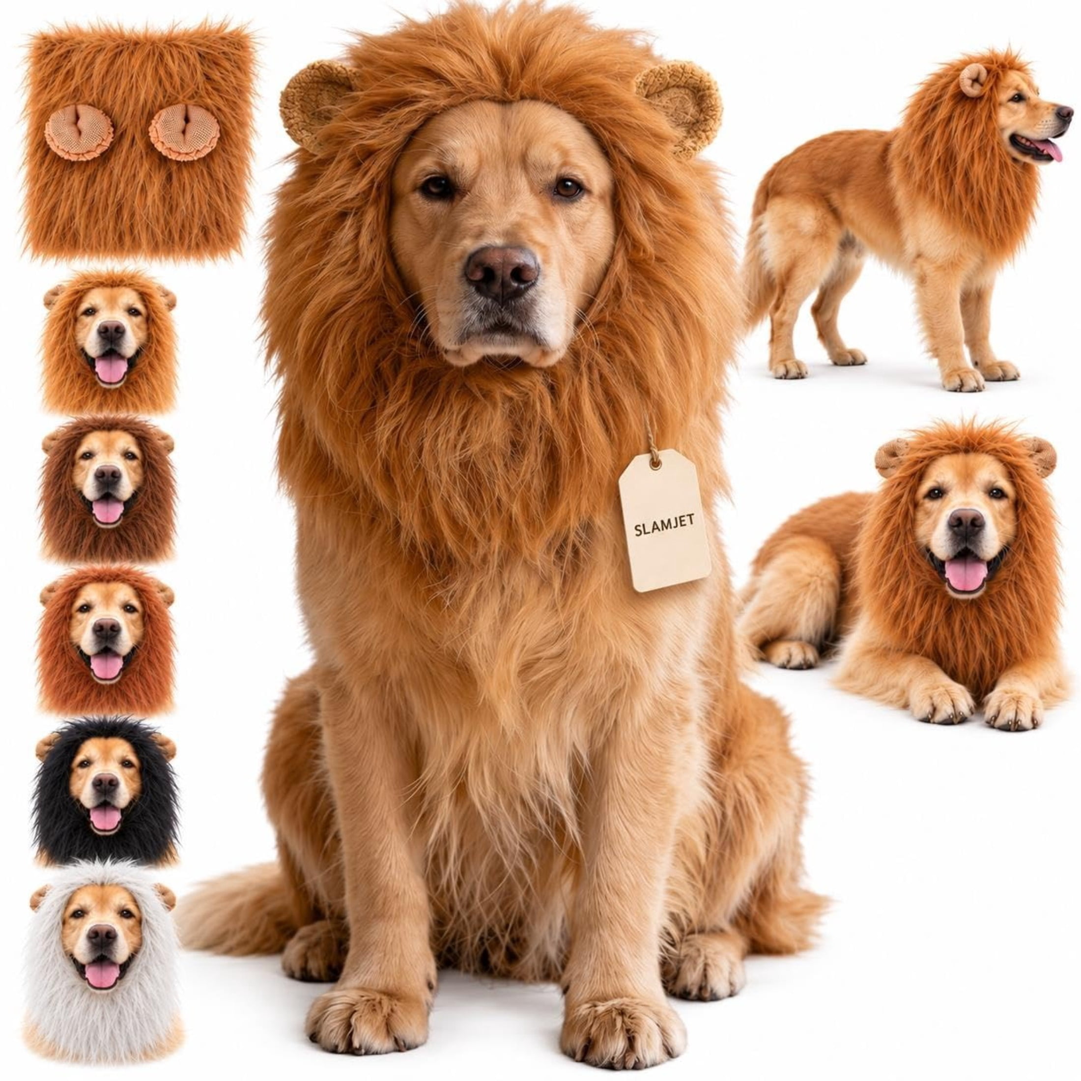 Dog Lion Mane Costume with Ears, Realistic Wig Pet Dog Costumes with ...