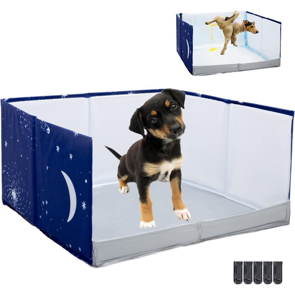 Dog Litter Box with High Walls,Pee Pad Holder Tray for Indoor Dog Potty,No Assembly,No Spill,Waterproof,Easy to Clean,Portable for Travel (Blue Star, S-23.6''Lx23.6''Wx12''H)