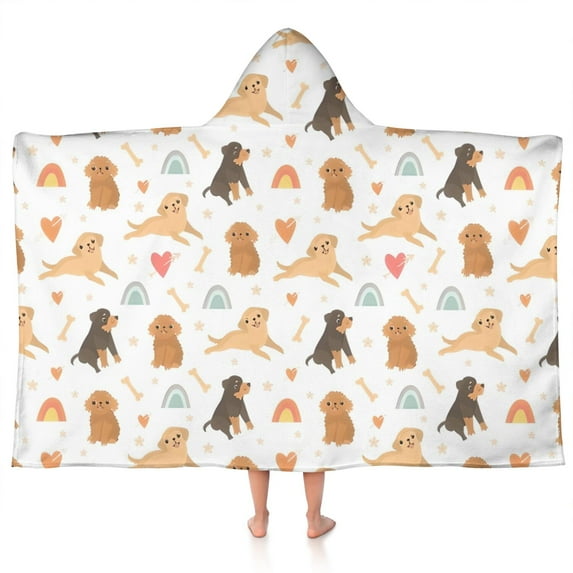 Dog Love Rainbow Hooded Bath Towel,50"x30" for Ages 3 To 12 Kids, Quick Dry Lightweight Soft Microfiber Hood Beach Towel Cover Up for Kids