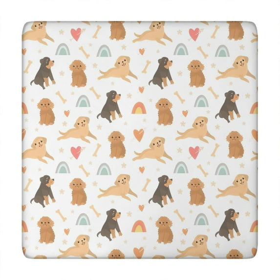 Dog Love Rainbow Square Fitted Tablecloth with Elastic Edge,Square Table Cover,Washable Elastic Table Cover for Home Kitchen Party Decor 34"x34"