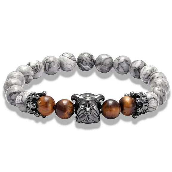 Dog Lover Bracelet in Gray Agate & Tiger Eye Beads |8mm