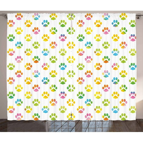 Ambesonne Dog Lover Curtains 2 Panel Set, Abstract Footprint, 108" x 96", Multicolor