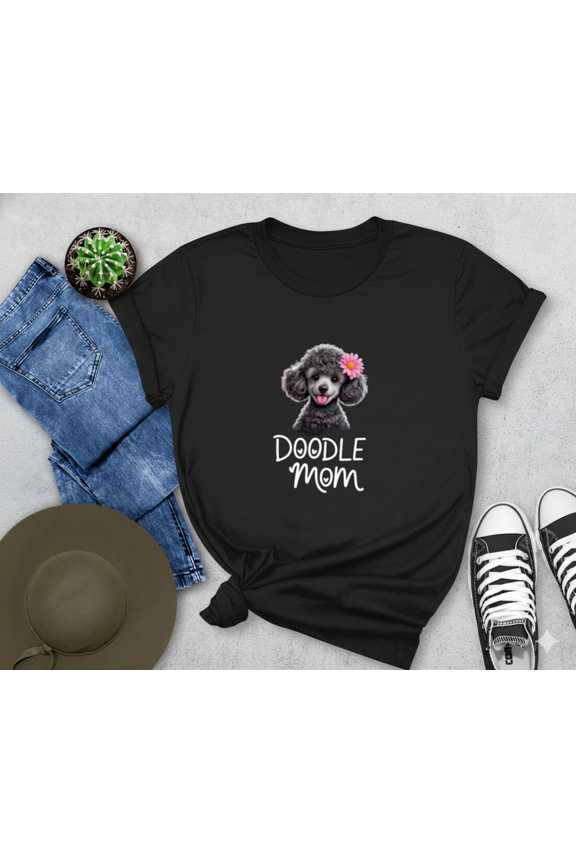 Dog Lover Cute Black Labradoodle Flower Puppy Pet Art Unisex T-Shirt, up to size 5XL