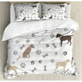 thumbnail image 1 of Dog Lover Duvet Cover Set Queen Size, Paw Print Bones and Dog Silhouettes American Foxhound Breed Playful Pattern, Decorative 3 Piece Bedding Set with 2 Pillow Shams, Umber Beige Grey, by Ambesonne, 1 of 3