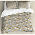 thumbnail image 1 of Dog Lover Duvet Cover Sets, Cartoon Puppy Heads Bones and Paw Prints Pattern, Bedding Set with 2 Duvet Covers & 4 Pillowcases, 2 Pack King Size, Brunt Orange Dimgray, by Ambesonne, 1 of 7