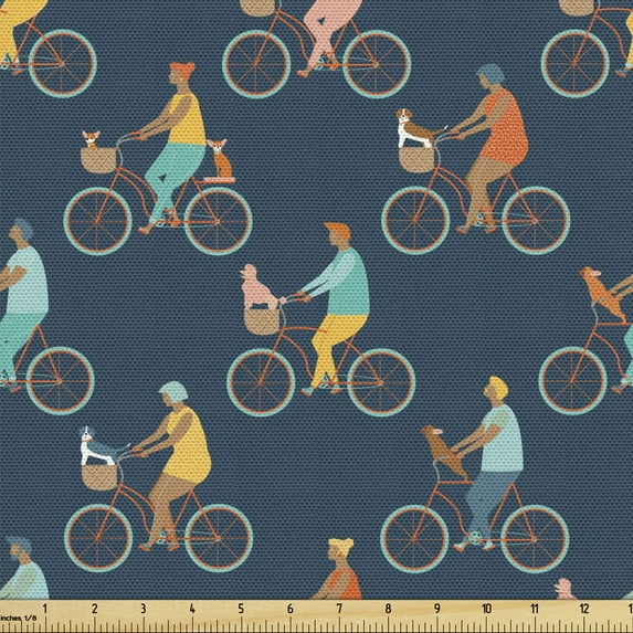 Ambesonne Dog Lover Fabric by the Yard Upholstery, People Pets in Baskets, 5 Yards, Multicolor