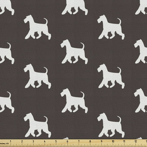 Ambesonne Dog Lover Fabric by the Yard Upholstery, Silhouette Schnauzers, 10 Yards, Taupe and White