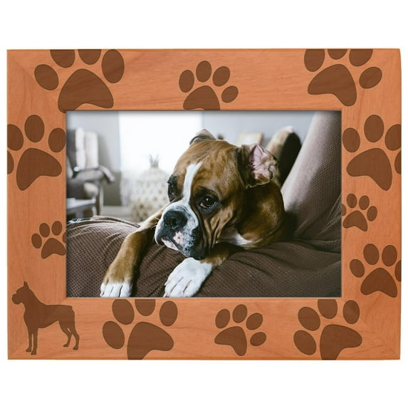 ThisWear Dog Lover Gift Boxer Silhouette Paw Prints Natural Wood Engraved 5x7 Landscape Picture Frame Wood