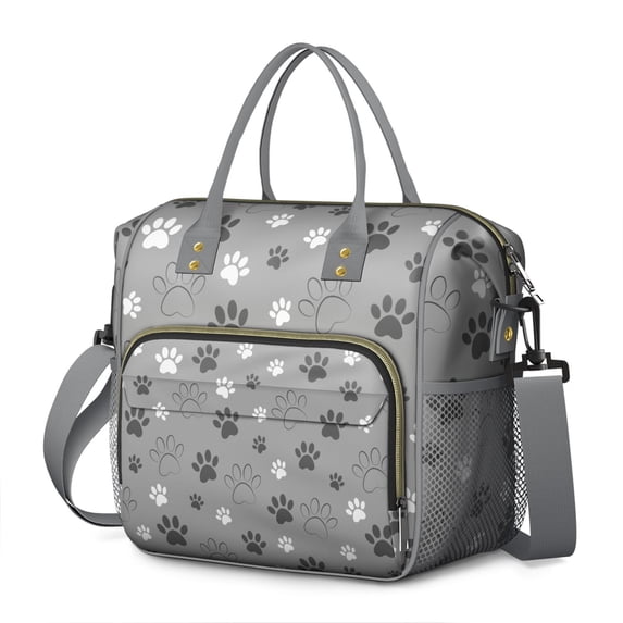 Dog Lover Gift Insulated Lunch Box, Large Cute Paw and Floral Lunch Tote with Puppy and Bone Patterns, Leakproof Cooler for School or Outdoor
