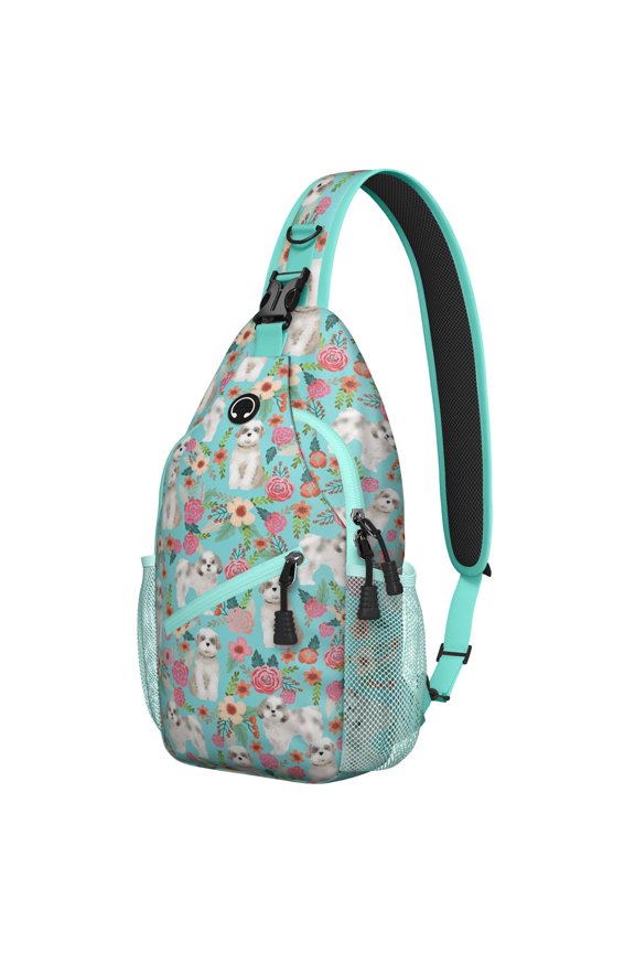 Dog Lover Gift Sling Backpack with Cute Puppy Pattern, Paw Print Crossbody Bag for Women Men, Travel Hiking Daypack