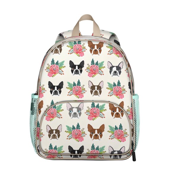 Dog Lover Gift Student Backpack – Playful Puppy Paw Print with Bone and Tail Cartoon Design, Artistic Watercolor Style for School