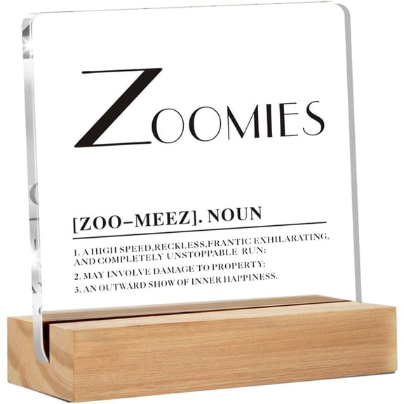 Dog Lover Gift Zoomies Definition Desk Sign Dog Theme Desk Decorative Wooden Sign Home Decor for Desk Table Shelf, 4x4 Inch