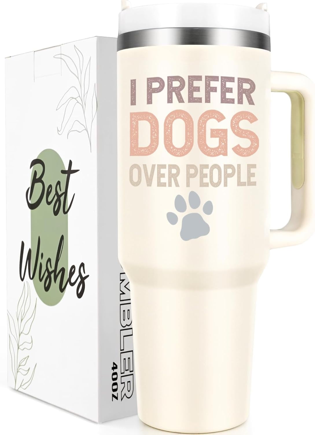 Dog Lover Gifts for Women, I Prefer Dogs Over People Stainless Steel Insulated 40oz Tumbler, Gifts for Dog Lovers, Birthday Christmas Gifts, Dog Mom Gifts for Women, Beige