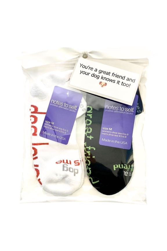 Dog Lover + Great Friend - 2 Pairs of Affirmation Socks in Gift Bag