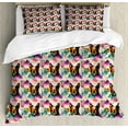thumbnail image 1 of Dog Lover King Size Duvet Cover Set, Colorful Crystals Pattern Triangles Sixties Inspired Psychedelic Boston Terrier, Decorative 3 Piece Bedding Set with 2 Pillow Shams, Multicolor, by Ambesonne, 1 of 3