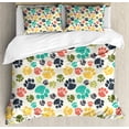 thumbnail image 1 of Dog Lover King Size Duvet Cover Set, Cute Hand Drawn Paw Print Doodles Circular Pattern Children Drawing Style Animal, Decorative 3 Piece Bedding Set with 2 Pillow Shams, Multicolor, by Ambesonne, 1 of 3