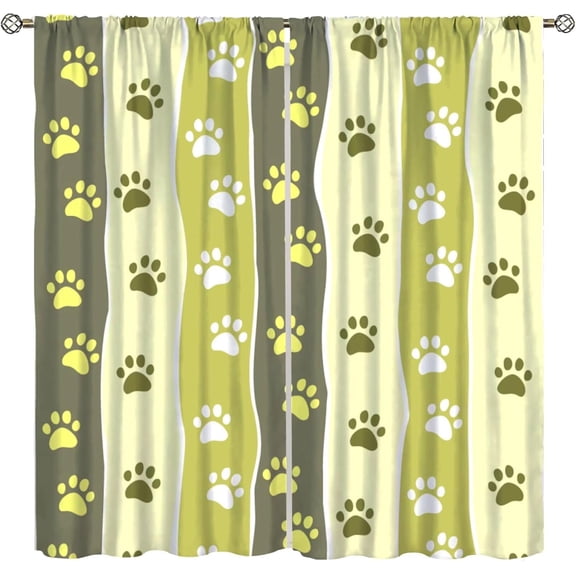 Dog Lover Kitchen Curtains,Paw Print Circular Pattern Children Drawing Style Animal, Window Drapes Set 2 Panels,55x39 Inches