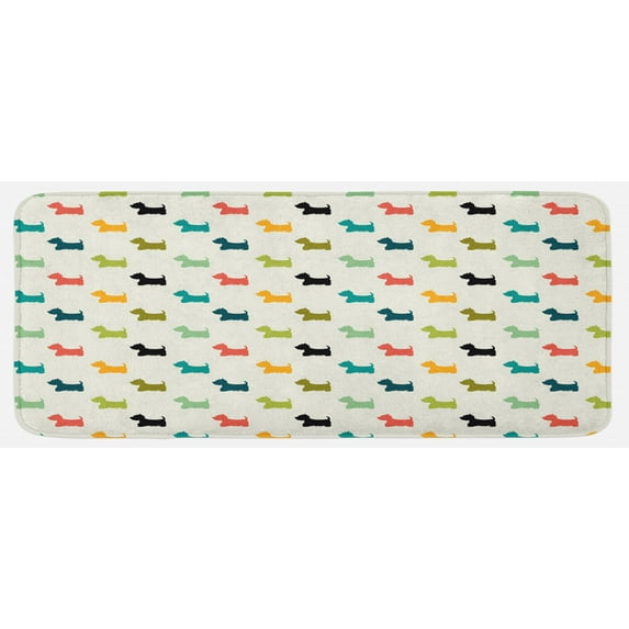 Dog Lover Kitchen Mat, Colorful Scottish Terrier Silhouettes Polka Dot Backdrop Purebred Animal Pattern, Plush Decorative Kitchen Mat with Non Slip Backing, 47" X 19", Multicolor, by Ambesonne