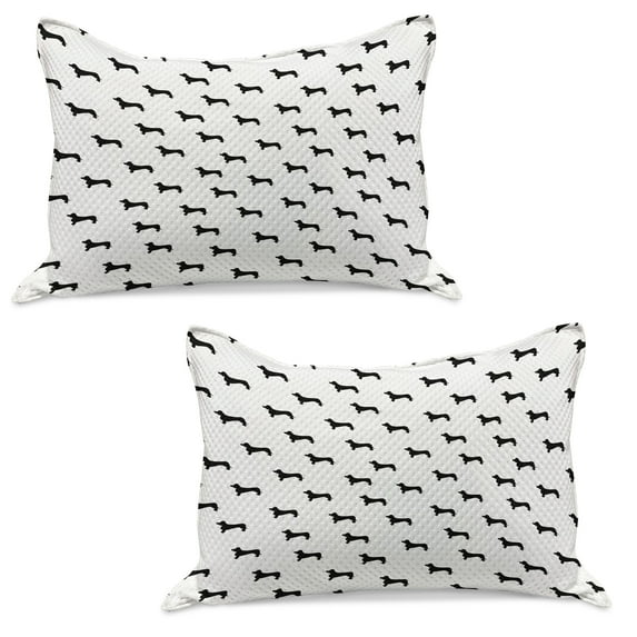 Dog Lover Knitted Quilt Pillowcover Set of 2, Monochrome Dachshund Silhouettes Breed Dog Domestic Canine Pattern Active Pet, Standard Queen Pillow Sham Bedroom, 30" x 20", Black White, by Ambesonne