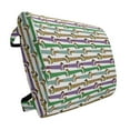 thumbnail image 1 of Dog Lover Lumbar Pillow, Cartoon Style Dachshunds Dressed in Pyjamas Chevron Lines Polka Dots and Hearts, Soft Back Cushion Office Chairs with Adjustable Straps, 14" x 13", Multicolor, by Ambesonne, 1 of 7