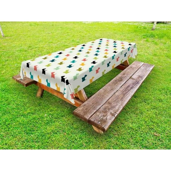 Dog Lover Outdoor Tablecloth, Colorful Scottish Terrier Silhouettes Polka Dot Backdrop Purebred Animal Pattern, Decorative Washable Fabric Picnic Table Cloth, 58 X 84 Inches,Multicolor, by Ambesonne