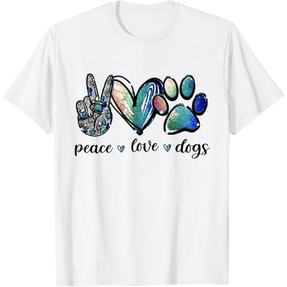 Dog Lover Peace Love Dogs Puppy Paw T-ShirtMen and women, White T-shirt, size: Extra large