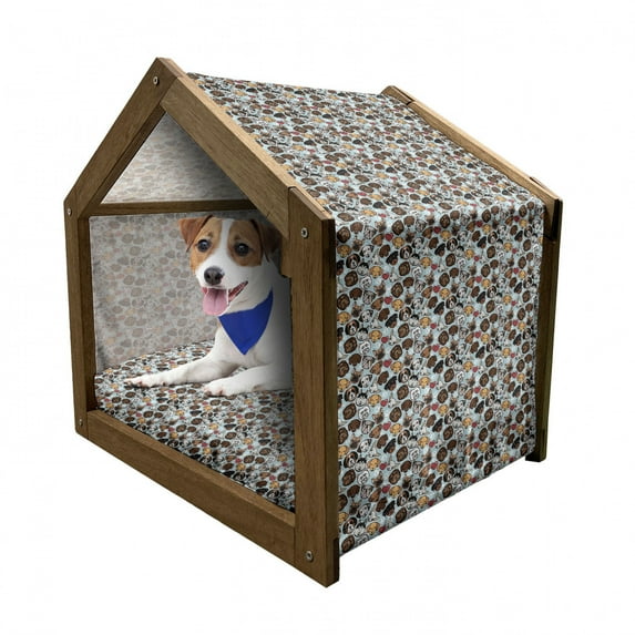 Dog Lover Pet House, Canine Breeds Bulldog Chihuahua Siberians and Retriever Love Heart Paw Prints, Outdoor & Indoor Portable Dog Kennel with Pillow and Cover, 5 Sizes, Multicolor, by Ambesonne