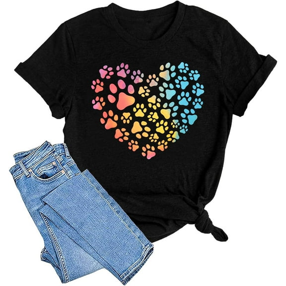 Dog Lover Shirts for Women Cat Dog Paw Graphic Tee Dog Mom Gifts Girls Heart Tops
