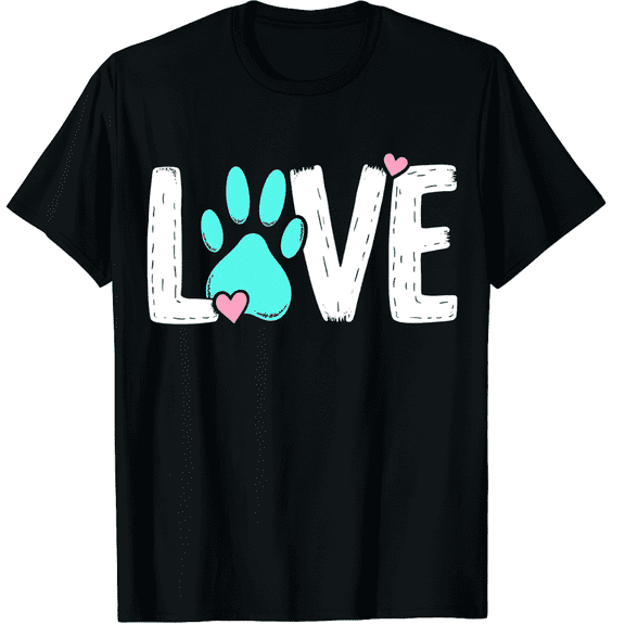 Dog Lover Shirts for Women Cute Paw Love Heart Print T-Shirt Dog Mom Graphic Crew Neck Short Sleeve T-Shirts (Men's, Women's)