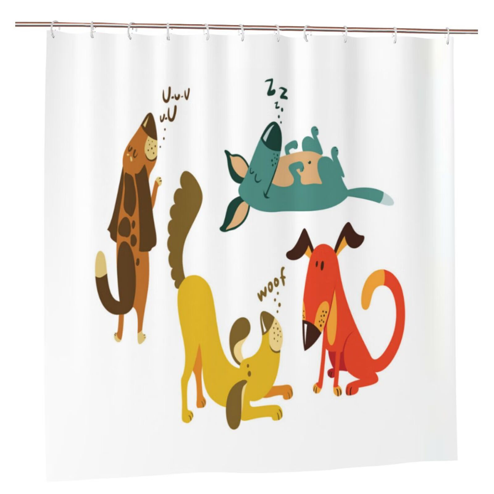 Dog Lover Shower Curtain, Dogs Playful Friendship Paw Sitting Sleeping