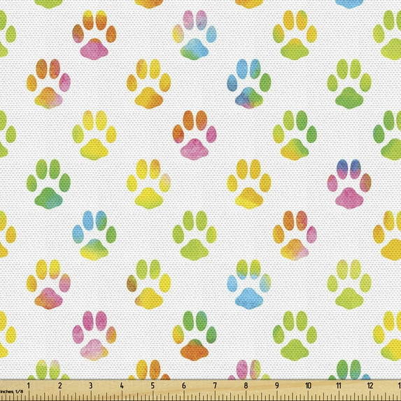 Ambesonne Dog Lover Fabric by the Yard Upholstery, Abstract Footprint, 1 Yard, Multicolor
