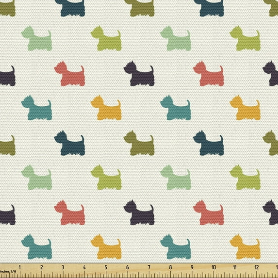Ambesonne Dog Lover Fabric by the Yard Upholstery, Scottish Terrier, 2 Yards, Multicolor