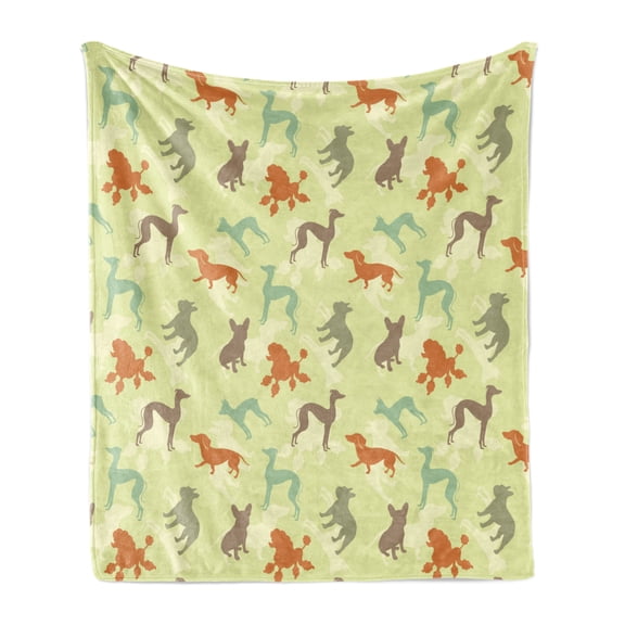 Dog Lover Soft Flannel Fleece Blanket, French Bulldog Greyhound Poodle Terrier Silhouette Pure Breed Animals Canine Type, Cozy Plush for Indoor and Outdoor Use, 60" x 80", Multicolor, by Ambesonne
