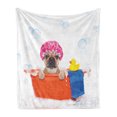 thumbnail image 1 of Dog Lover Soft Flannel Fleece Throw Blanket, Animal Having a Bath in Tub Rubber Duck Cleaning Theme on Bubbles Background, Cozy Plush for Indoor and Outdoor Use, 60" x 80", Multicolor, by Ambesonne, 1 of 6