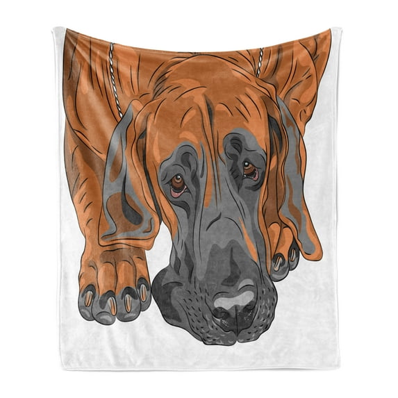 Dog Lover Soft Flannel Fleece Throw Blanket, Close up Cartoon Portrait of Sad Looking Big Breed Dog, Cozy Plush for Indoor and Outdoor Use, 60" x 80", Pale Cinnamon Dimgray, by Ambesonne