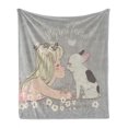 thumbnail image 1 of Dog Lover Soft Flannel Fleece Throw Blanket, Girl and Little Puppy Doodle with My Best Friend Calligraphy, Cozy Plush for Indoor and Outdoor Use, 60" x 80", Multicolor, by Ambesonne, 1 of 5